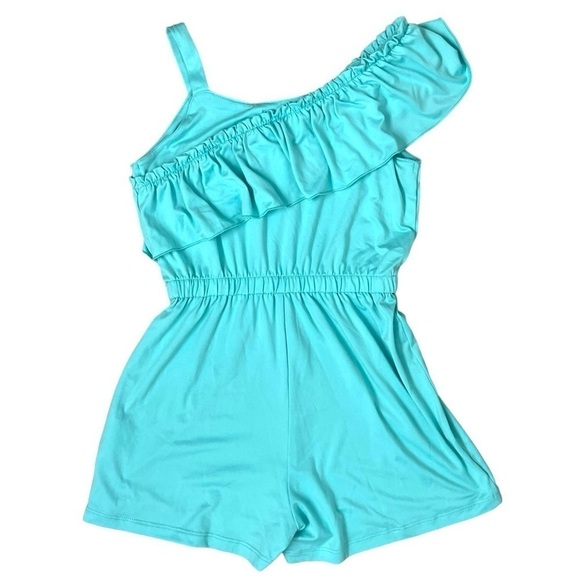 BCBG Girls Teal Ruffle Shoulder Romper - Size 7/8 - Picture 7 of 9